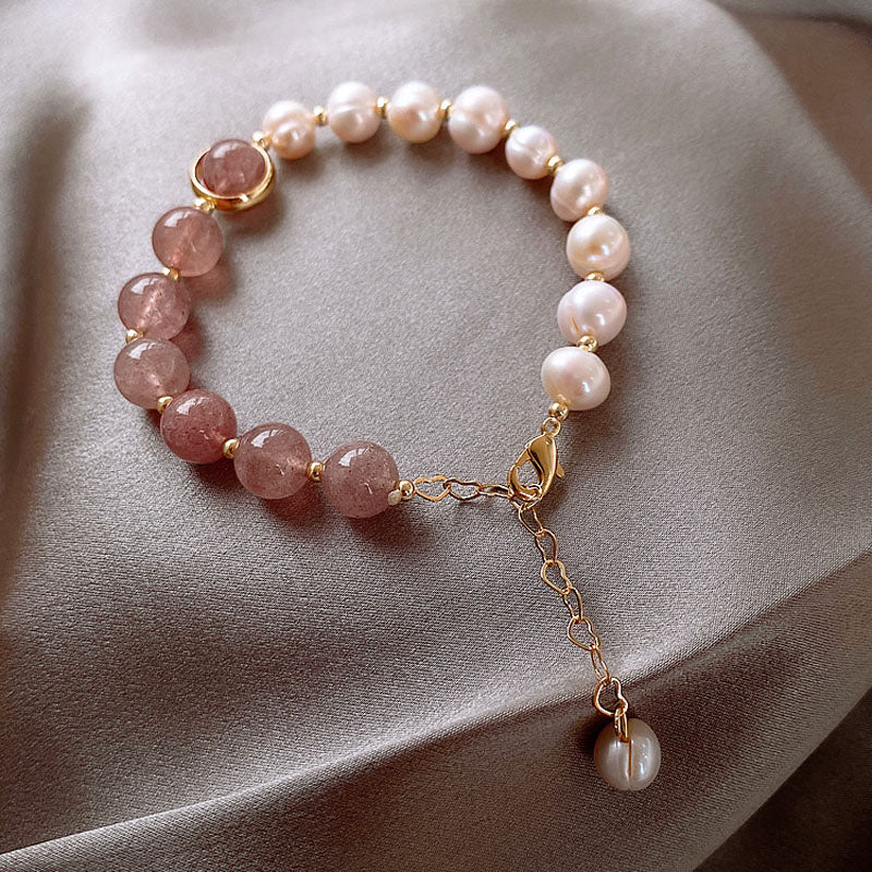 Fresh water pearl & strawberry quartz bracelet